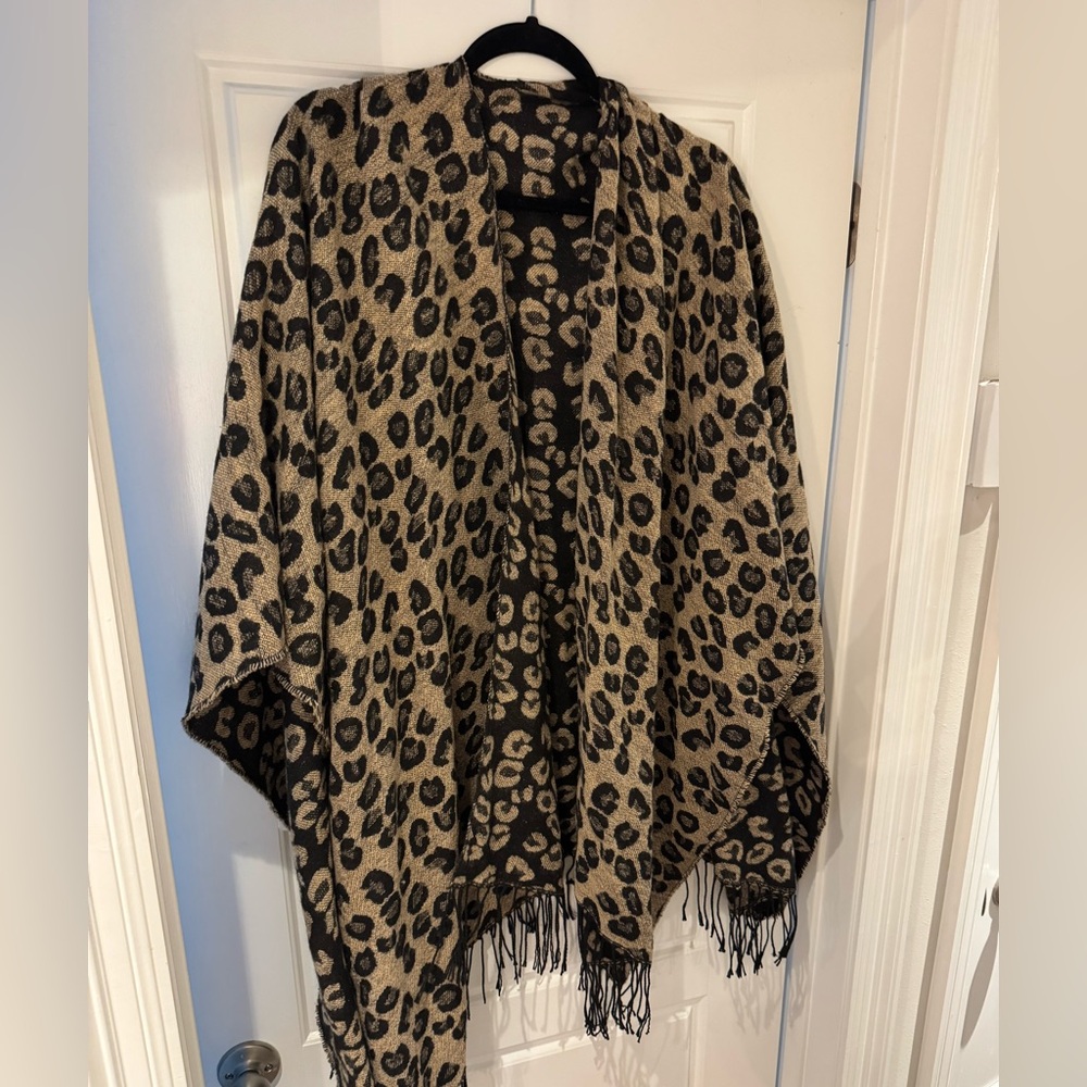 Leopard Print Fringe Shawl
